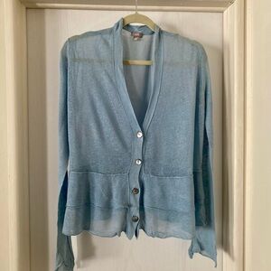 🌺3/$18 Sale J. Jill Soft Blue Women's Ruffle Bottom Cardigan